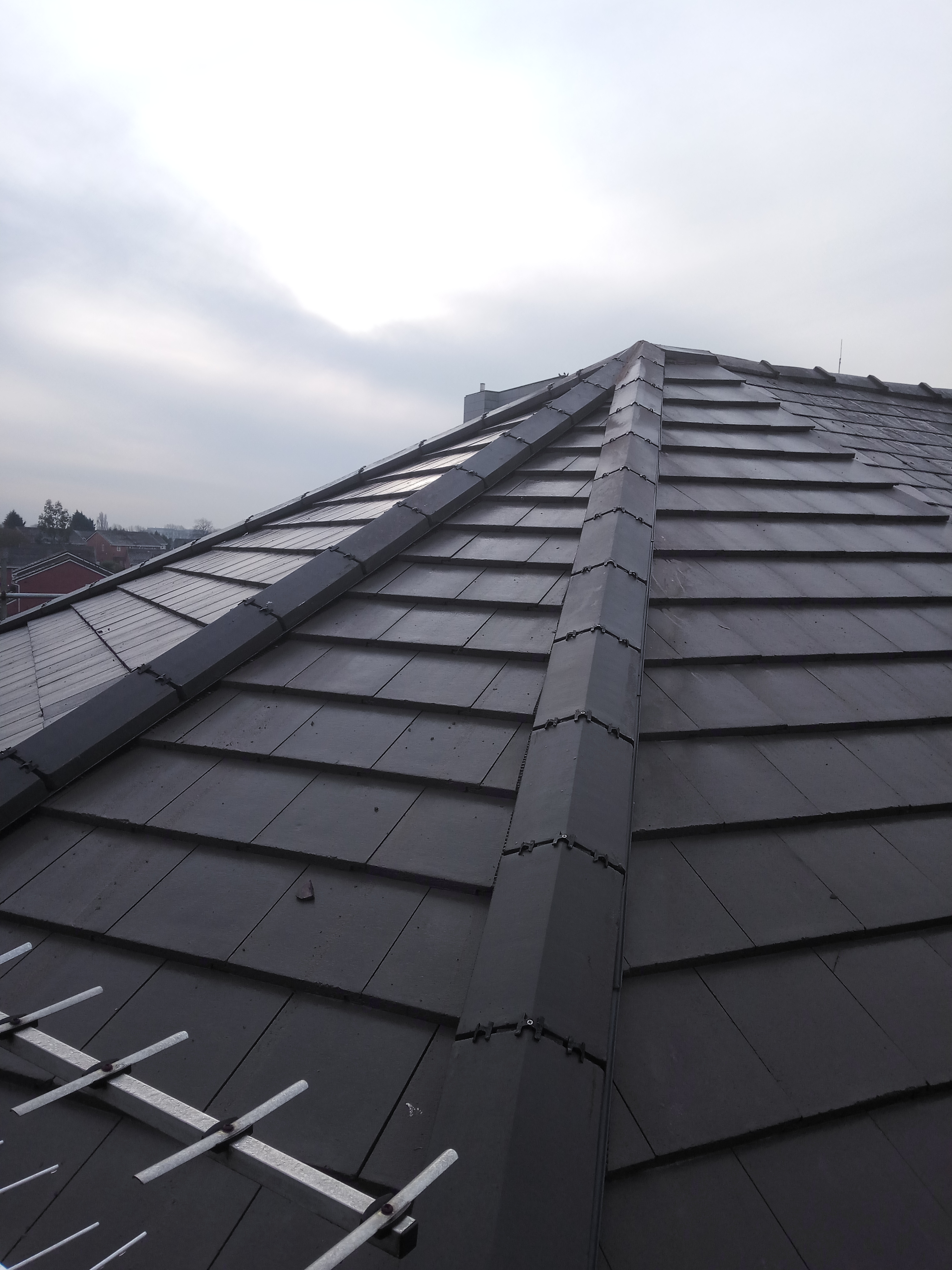 Concrete interlocking roof tiles on a pitched roof