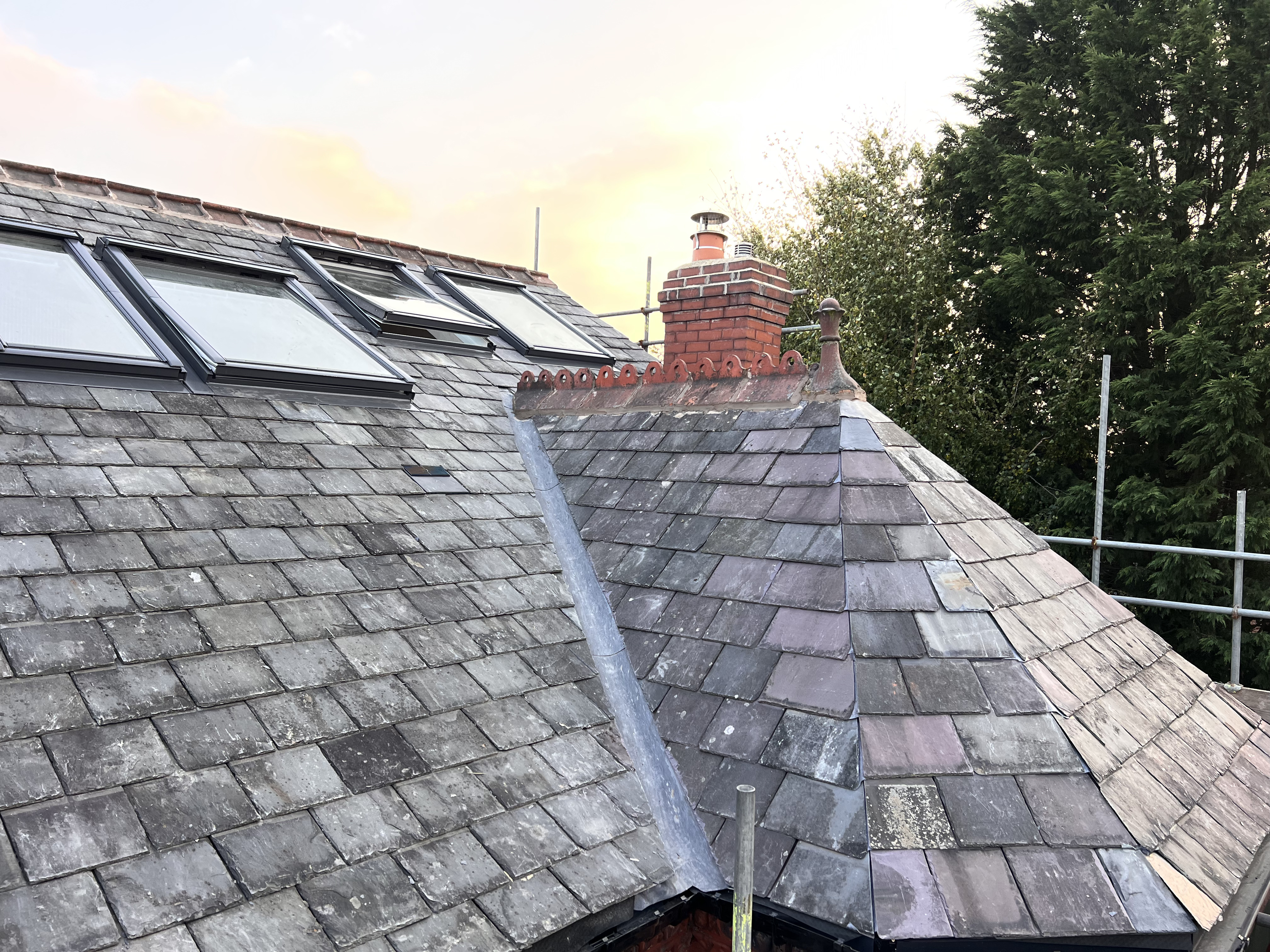 Close-up of grey natural slate roof tiles